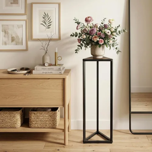 Vista 4 de MyGift Soporte para plantas de 36 pulgadas de alto para interiores, soporte de esquina triangular moderno, de madera soplada grande y marco de metal