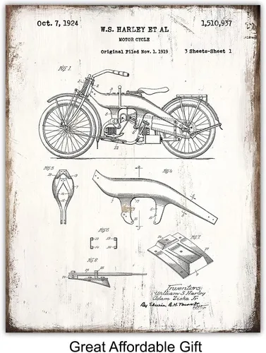Vista 5 de Patentes originales de motocicleta de Estados Unidos, juego de arte de 8 x 10 pulgadas, fotos de estilo cartel para oficina, garaje, cueva de hombre