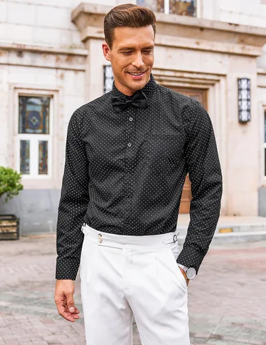 Vista 3 de COOFANDY Men's Business Dress Shirt Long Sleeve Regular Fit Shirt Casual Polka Dot Printed Button Down Shirts