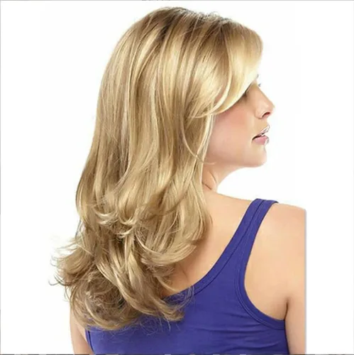 Vista 2 de Andongnywell Peluca de cabello sintético resistente al calor para mujer, peluca con flequillo lateral, Dorado