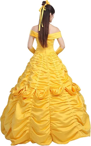 Vista 5 de Ainiel Disfraz de princesa para mujer, de satén amarillo (XL, estilo 1)