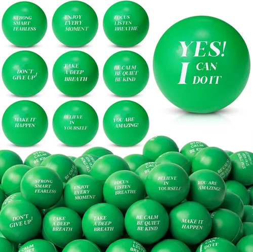 Vista 8 de Sotiff 100 bolas de estrés a granel para adultos, espuma colorida para aliviar el estrés, juguetes de regalo con citas motivacionales, bolas