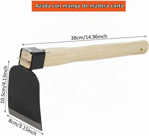 Vista 2 de Herramienta de jardín de mano, azada con mango de madera corto, herramienta de mano para excavar el jardín, ideal para aflojar o desherbar el suelo
