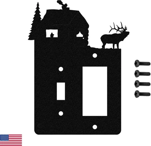 Vista 18 de Elk & Cabin - Placa de pared para interruptor de luz de doble banda (GFCI), color negro, fabricada en Estados Unidos American Steel Decorative