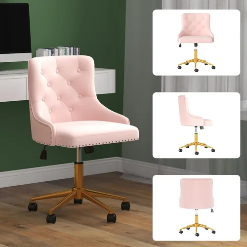 Vista 7 de Silla giratoria moderna, cómoda silla de escritorio tapizada de terciopelo con ribete de cabeza de clavo, silla de tocador ajustable sin brazos