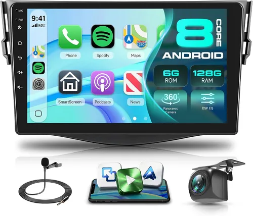 Vista 9 de Radio de coche de 8 núcleos 6G+128G para Toyota RAV4 2007-2011, estéreo de coche Rimoody Android con Carplay inalámbrico, Android Auto, Mirror Link