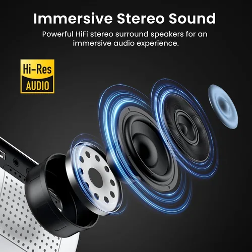 Vista 4 de HAPPRUN Native - Mini proyector Bluetooth 1080P, proyector de películas portátil Full HD para exteriores con altavoz integrado, compatible