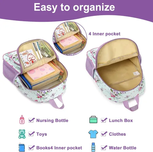 Vista 6 de Mochila escolar para niños y niñas, mochila escolar para preescolar y jardín de infantes, bolsas de guardería, púrpura, ((Butterfly-Purple)