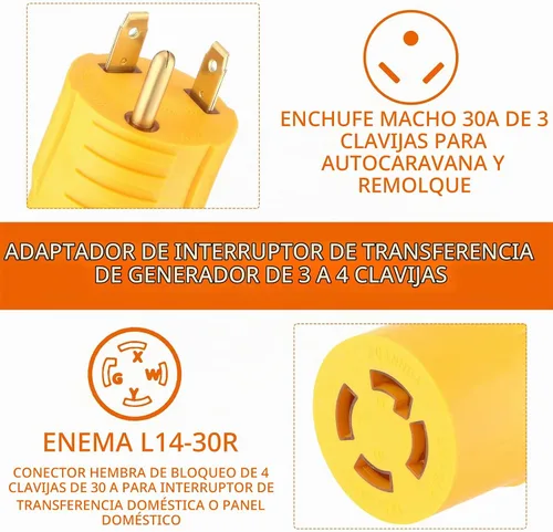 Vista 2 de Kanayu NEMA TT-30P a L14-30R Adaptador de interruptor de transferencia de Amarillo