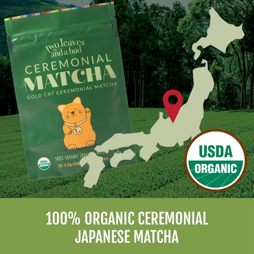 Vista 3 de Two Leaves and a Bud Té verde matcha ceremonial orgánico, 100% polvo de matcha japonés, palitos de una sola porción de 0.05 onzas preporcionadas
