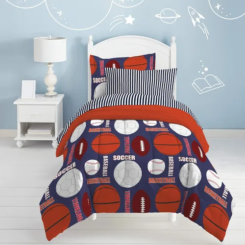 Vista 117 de Dream Factory Dinosaur Blocks - Juego de edredón de microfibra ultrasuave para niños, color azul, tamaño individual Bloques de dinosaurios azules