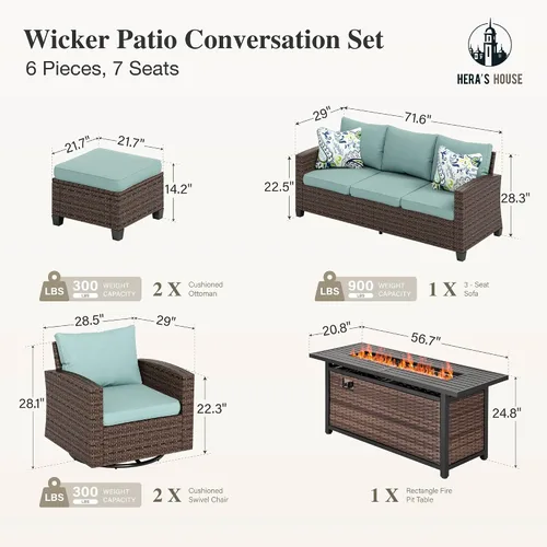 Vista 61 de HERA'S HOUSE - Juego de muebles para patio con mesa para fogata, muebles de mimbre para exteriores, sofá de conversación con asientos profundos