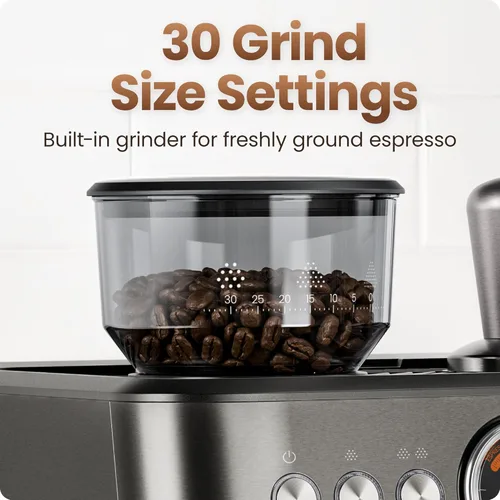 Vista 4 de Chefman Crema Deluxe - Máquina de café expreso con doble caldera, utiliza espumador de leche y café espresso simultáneamente, cafetera profesional