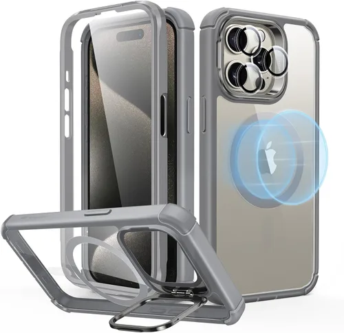 Vista 13 de ESR - Funda completa para iPhone 14 Pro Max, con soporte, MagSafe, a prueba de caídas de grado militar, protector de pantalla incorporado de vidrio