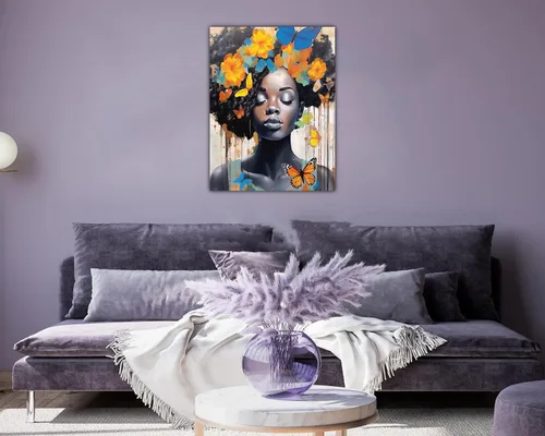 Vista 131 de Arte de pared afroamericano, decoración de rey y reina bailarín negro para sala de estar, arte de pareja de amor negro para dormitorio, lienzo