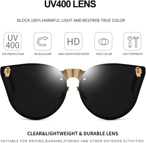 Vista 5 de Dollger Lentes de sol con diseño de calavera, y aros con forma de ojo de gato, protección UV400