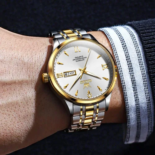 Vista 3 de OLEVS Relojes automáticos para hombre, calendario mecánico, impermeable, de acero inoxidable, luminoso, de cuerda automática, reloj de pulsera