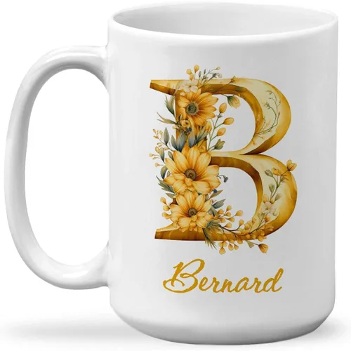 Vista 12 de Taza de cerámica personalizada con letra A del alfabeto, taza de café personalizada con nombre, taza de té inicial con monograma floral