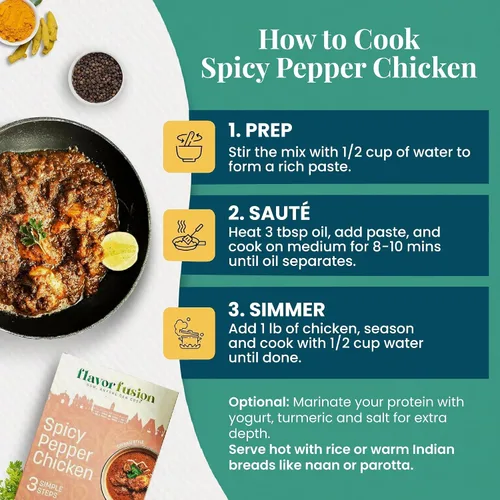 Vista 5 de Flavor Fusion Favoritos tradicionales con ingredientes naturales: pollo Tikka Masala, palak Paneer y pollo picante a la pimienta para una cocina