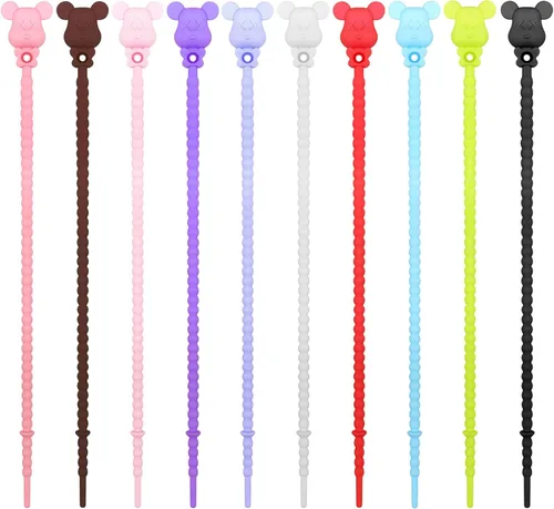 Vista 7 de 20 bridas de silicona reutilizables para cables, organizador de cables de silicona reutilizables, correas para cables, ataduras multiusos