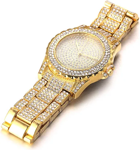 Vista 5 de Halukakah ECLIPSE - Reloj de diamantes para hombre, con diamantes completos, chapado en oro real de 18 quilates, chapado en oro blanco platino Reloj