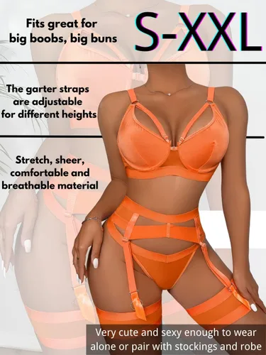Vista 4 de Kaei&Shi - Lencería con liguero para mujer, conjunto de encaje traslúcido y sexy de 4 piezas combinadas