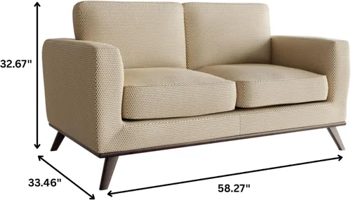 Vista 2 de LeisureMod Chester - Sofá de dos plazas de cuero y malla con base de madera de abedul para sala de estar, dormitorio u oficina (malla beige)