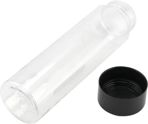 Vista 5 de ZOENHOU 18 botellas sensoriales de plástico transparente – Botellas reutilizables de jugo y bebidas de 14 onzas con tapas negras