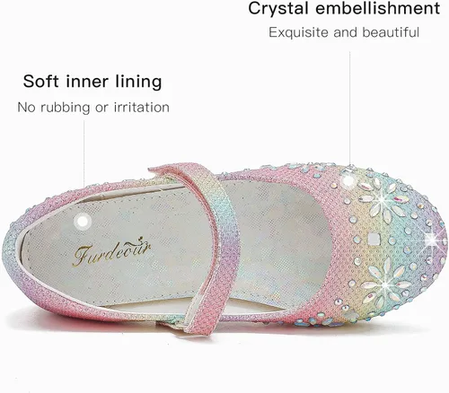 Vista 5 de Furdeour Girls Dress Shoes Mary Jane Flower Wedding Party Bridesmaids Shoes Glitter Princess Ballet Flats for Kid Toddler