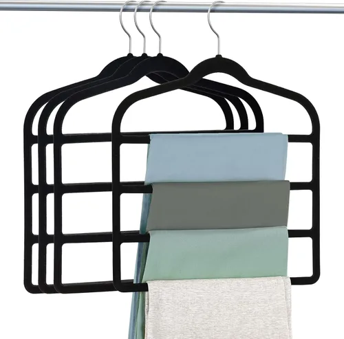 Vista 10 de Perchas de terciopelo que ahorran espacio antideslizante para pantalones de terciopelo perchas de múltiples capas Paquete de 4 perchas de ropa