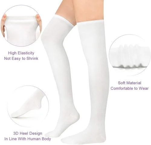 Vista 6 de American Trends Calcetines altos hasta la rodilla para mujer, calcetines largos y cálidos hasta el muslo para cosplay, calcetines atléticos a rayas