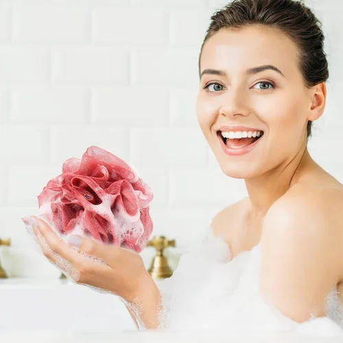 Vista 6 de Paquete de 4 esponjas de baño, esponja de malla para baño y ducha, esponja para el cuerpo, 1.76 oz/pieza
