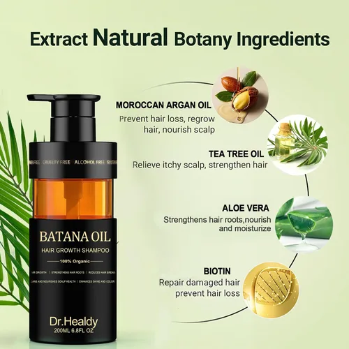Vista 4 de Dr.Healdy - Champú de aceite de batana para el crecimiento del cabello, contra la pérdida de cabello e hidrata, reduce la rotura, fórmula sin