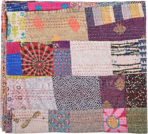 Vista 4 de Marubhumi Colchas hechas a mano tradicional de algodón puro con estampado de cachemira Kantha, funda de cama reversible con estampado de cachemira