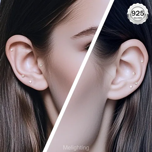 Vista 5 de Melighting Aretes de hélice de plata esterlina 925 para cartílago, roscados internamente, tragus, aretes de espalda plana, 6/0.315 in, piercing
