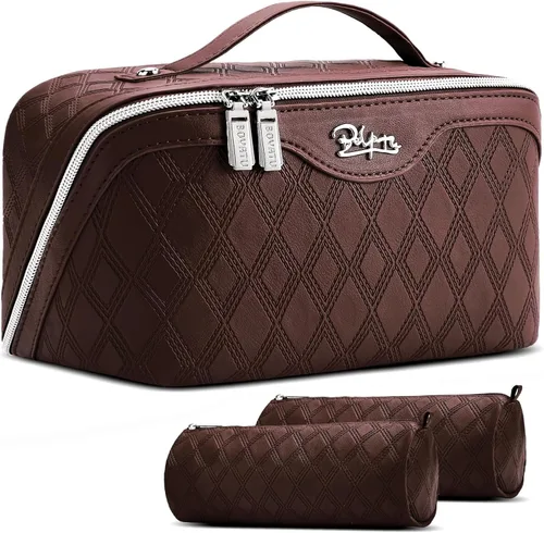 Vista 22 de BOYATU Bolsa de maquillaje de viaje para mujer: 3 en 1 modular con estampado de leopardo para viajes de 3 a 15 días - Neceser impermeable de cuero