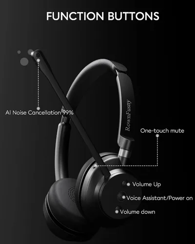 Vista 7 de Auriculares inalámbricos Bluetooth con micrófono para el trabajo, Bluetooth 5.3, micrófono de reducción de ruido con voz HD, sonido estéreo de alta