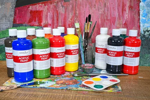 Vista 2 de Handy Art Pintura acrílica, juego de 12 colores, botellas de 16 onzas, acrílico líquido para estudiantes semibrillante, consistencia de flujo