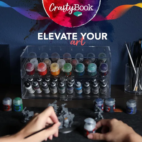 Vista 4 de CraftyBook Organizador de almacenamiento de pintura acrílica, 50 botellas en miniatura, hobby, esmalte, soporte para pintura modelo - 2 cajones
