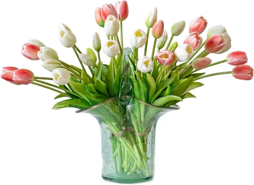 Vista 22 de DUYONE 15 flores de tulipanes artificiales, ramo de látex de tacto real, tulipanes falsos para oficina, boda, fiesta, hogar, cocina, jardín