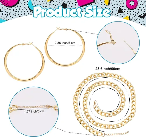 Vista 4 de XEPST 80s 90s Hip Hop Accessories for Women Men, 80s 90s Outfits Neon Fanny Pack Hat Sunglasses Gold Chain Earrings