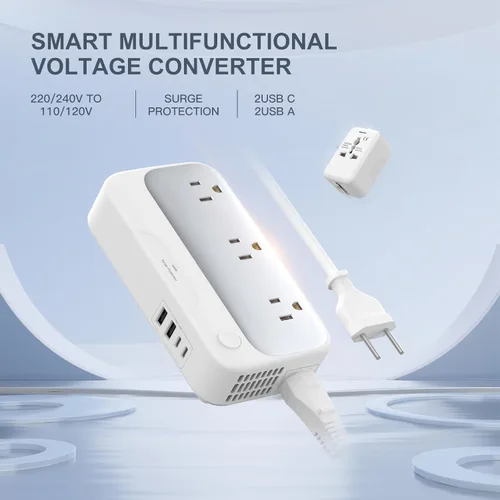 Vista 9 de Convertidor de voltaje universal EE.UU. a Europa, combo convertidor de viaje de 220 V a 110 V, adaptador europeo de reducción de voltaje de 250 W