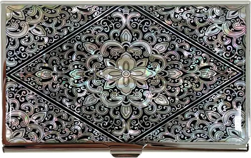 Vista 18 de Estuche para Tarjetas de Visita de Nácar Portador de Tarjetas de Crédito Identificación y Nombre Cartera de Viaje Diseño de Pintura Artística Metal