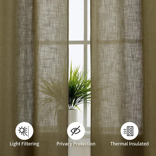 Vista 7 de Fashionwu Cortinas de lino para ventana, cortinas de filtrado de luz, cortinas rústicas para decoración del hogar, paneles de protección