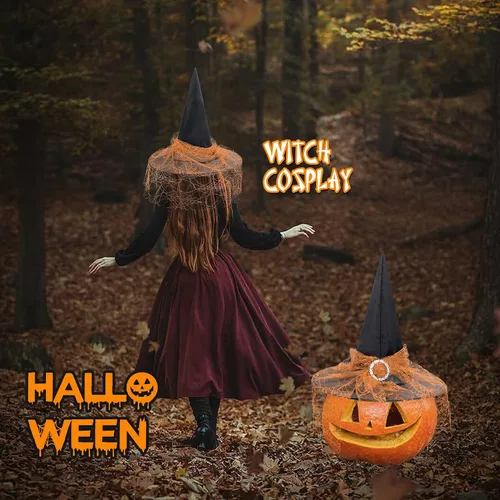 Vista 10 de Zando Sombreros de bruja de encaje para mujer, accesorios de disfraz de Halloween, accesorios de disfraz de bruja plegables para colgar