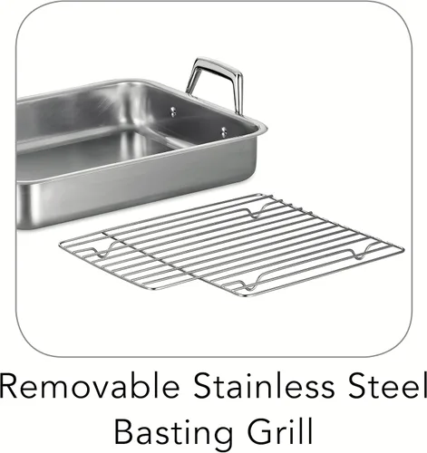 Vista 6 de Tramontina Bandeja para Asar de Acero Inoxidable de 13.5 Pulgadas con Rejilla, Asador de Pavo para Horno, Apto para Lavavajillas, Hecho en Brasil