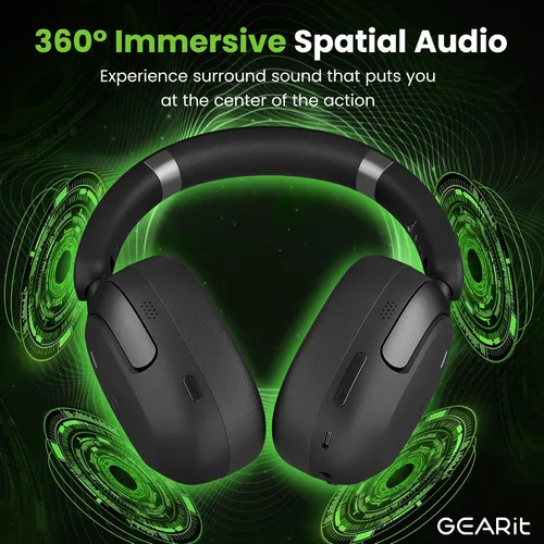 Vista 6 de GEARit Auriculares Bluetooth sobre la oreja compatibles con iPhone y Android, auriculares con cancelación de ruido, inalámbricos, multipunto, tiempo