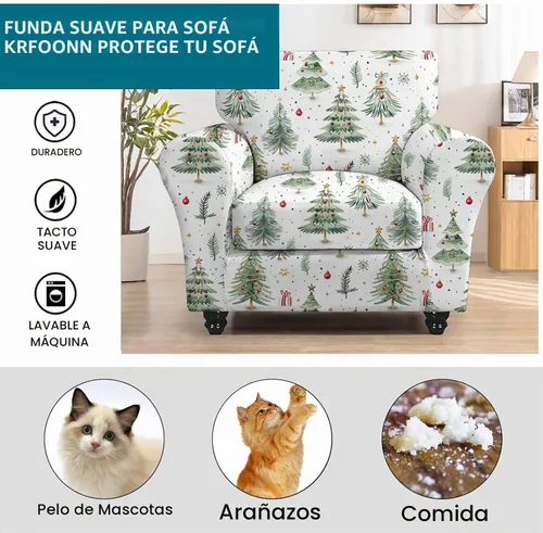 Vista 5 de KRFOONN - 2 piezas de fundas para sillas con diseño impreso, fundas para sofá, fundas para sofá cama, fundas lavables para sillones, fundas