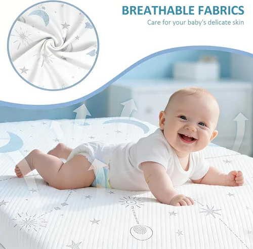 Vista 4 de PanKers Colchón Pack and Play de 38 x 26 pulgadas, colchón de espuma viscoelástica prémium de doble cara Pack N Play para bebé pequeño, colchón