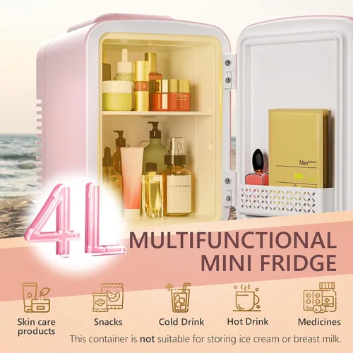 Vista 3 de EUHOMY Mini nevera, refrigerador pequeño de 4 litros/6 latas, enfriador y calentador portátil para el cuidado de la piel, cosméticos, bebidas, mini